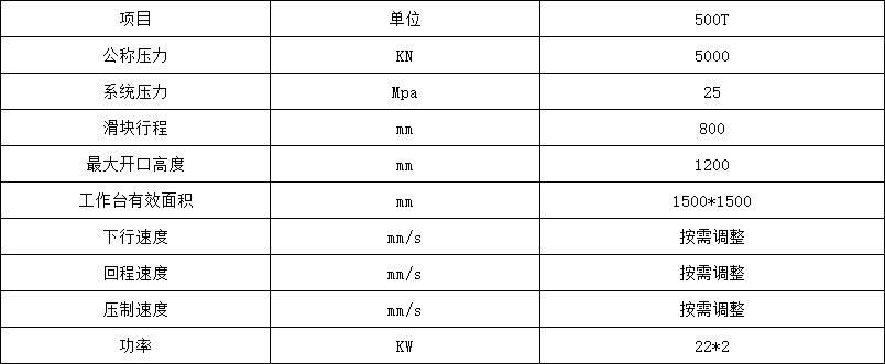 500噸拉伸機參數